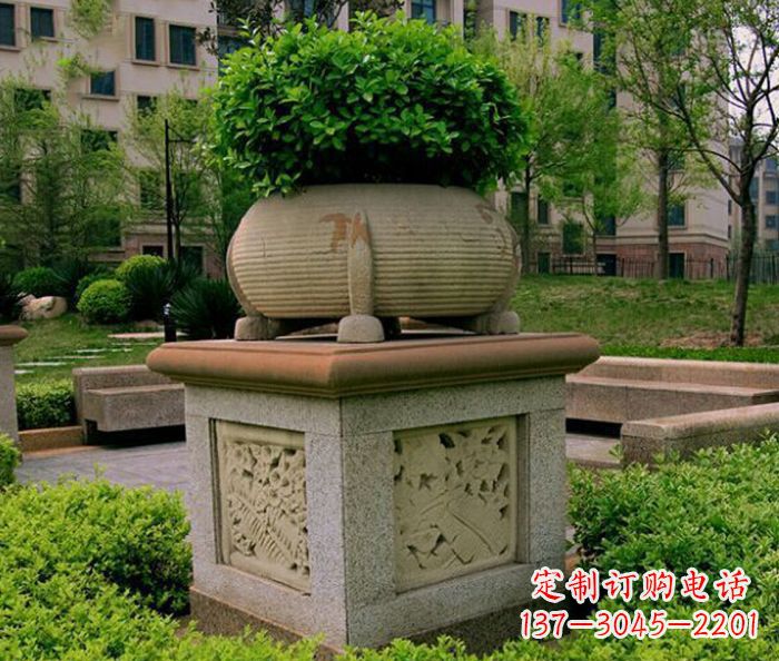 威海小区景观大理石花盆石雕 (3)