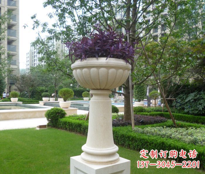 威海小区景观汉白玉花盆石雕 (2)