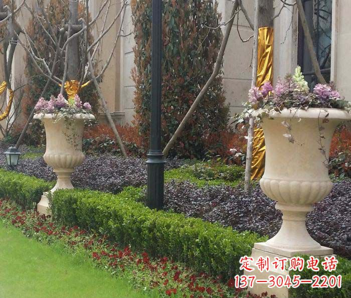 威海小区景观汉白玉花盆石雕