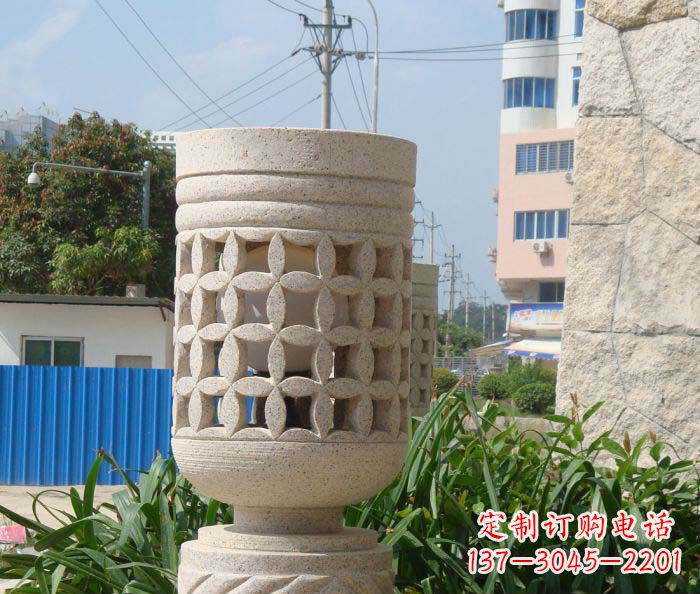 威海小区景观镂空石灯石雕