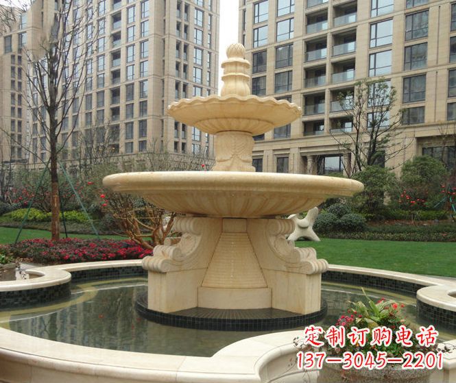 威海小区景观晚霞红多层喷泉石雕 (3)