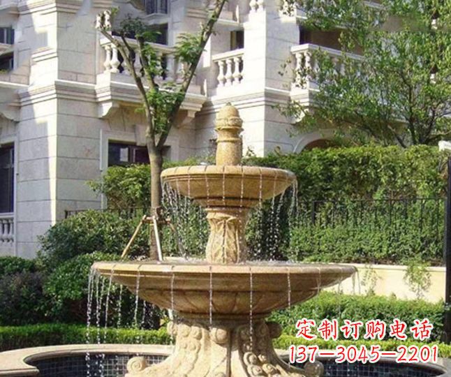 威海小区景观晚霞红多层喷泉石雕 (4)
