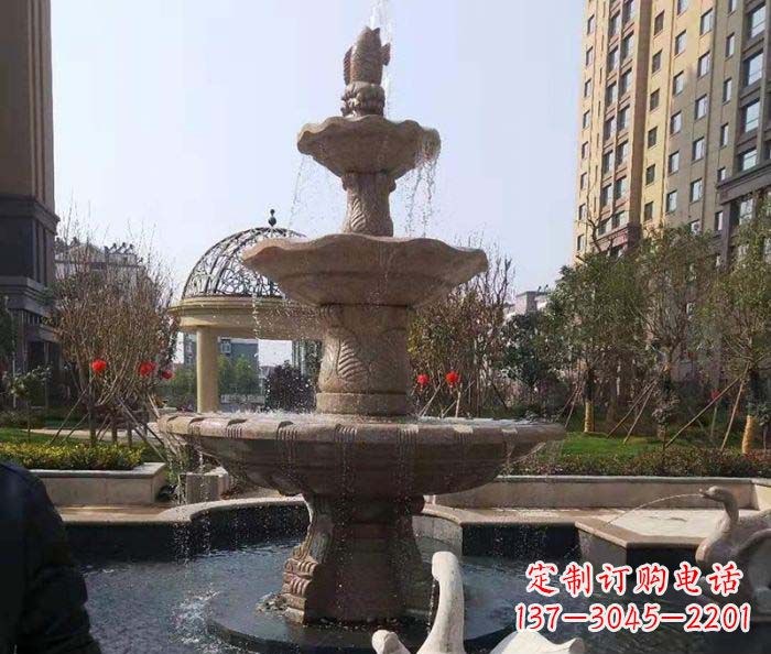 威海小区景观晚霞红鲤鱼石雕喷泉