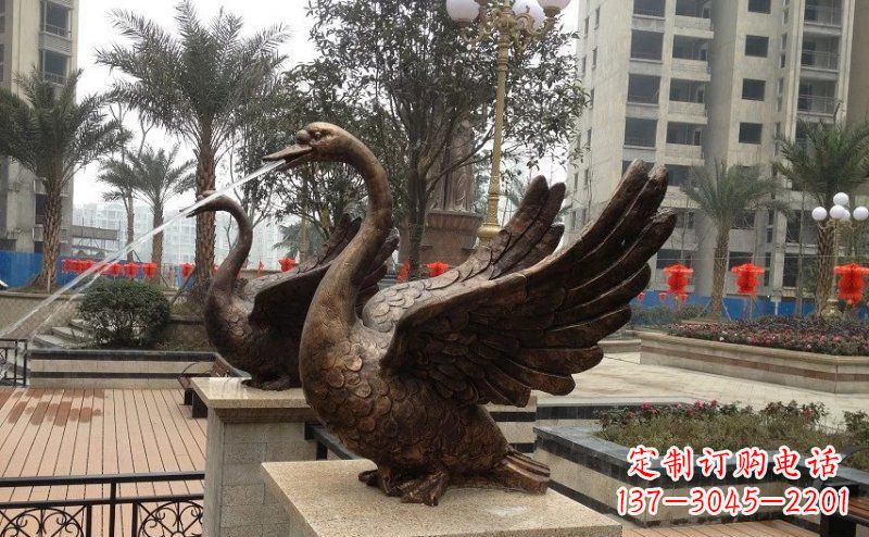 威海小区喷水天鹅动物铜雕