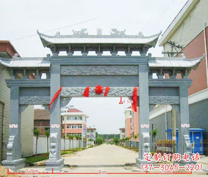 威海小区三门牌坊石雕