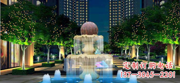 威海小区石来运转风水球石雕喷泉