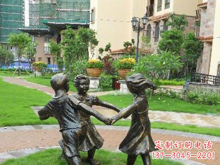 威海小区铜雕儿童玩游戏人物雕塑