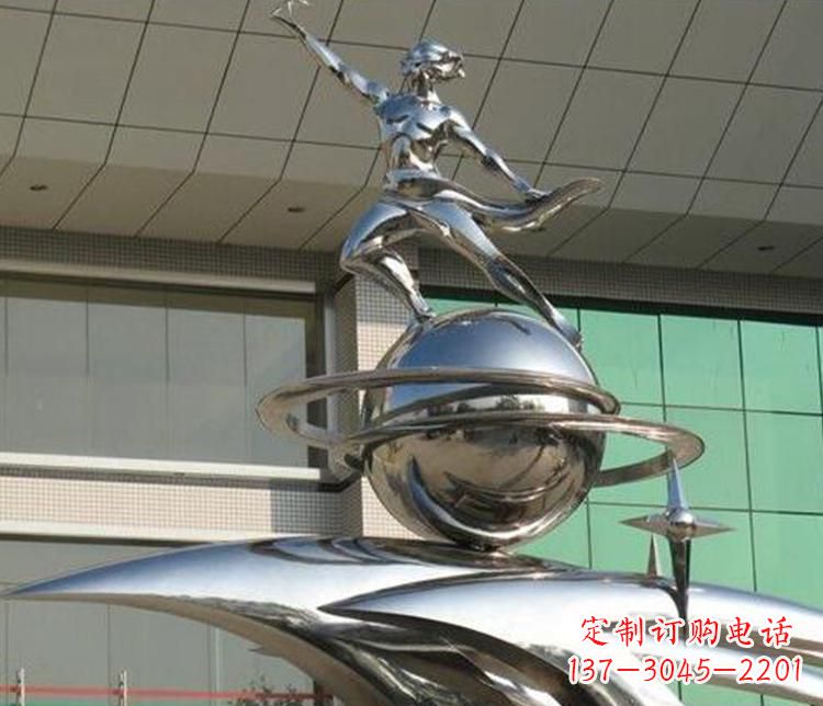 威海校园不锈钢地球和学生景观雕塑