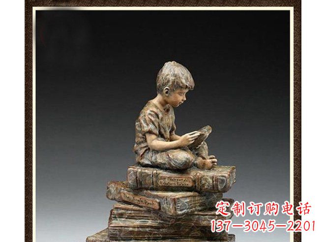 威海校园儿童看书铜雕