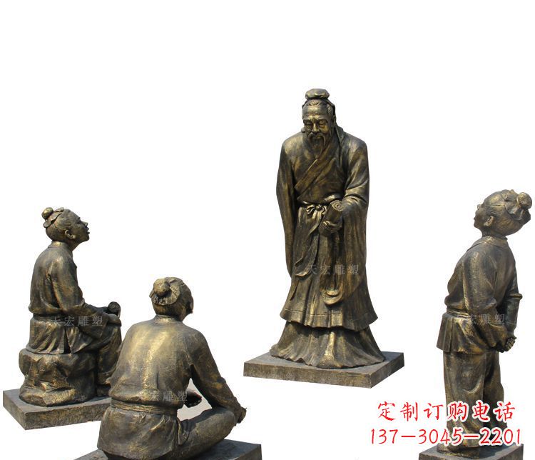 威海校园孔子讲学铜雕塑