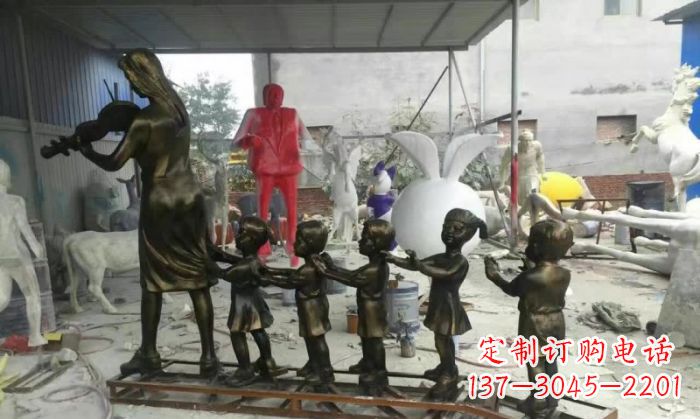 威海校园老师和儿童铜雕