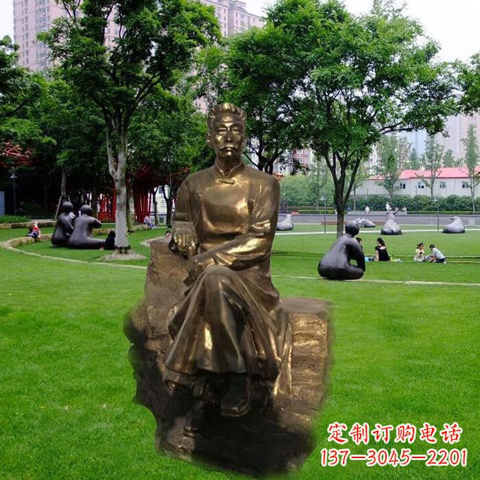 威海校园名人鲁迅先生玻璃钢仿铜雕像