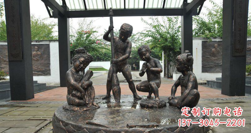 威海写毛笔字的小孩小品铜雕