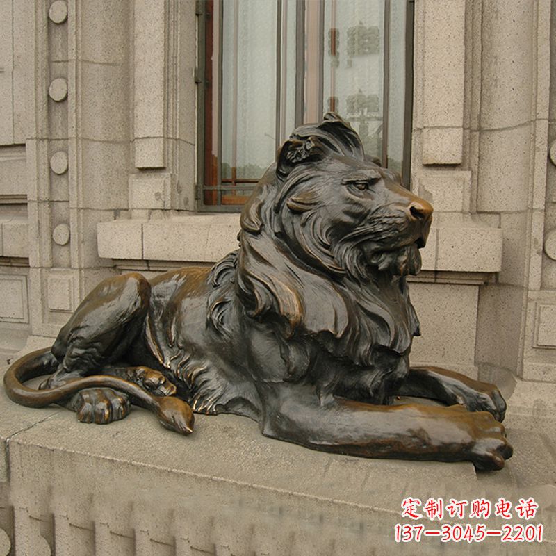 威海银行大门铜雕港币狮子看门动物雕塑