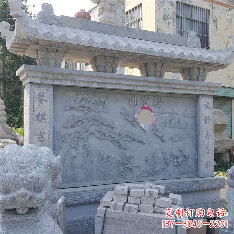 威海迎客松石雕影壁墙