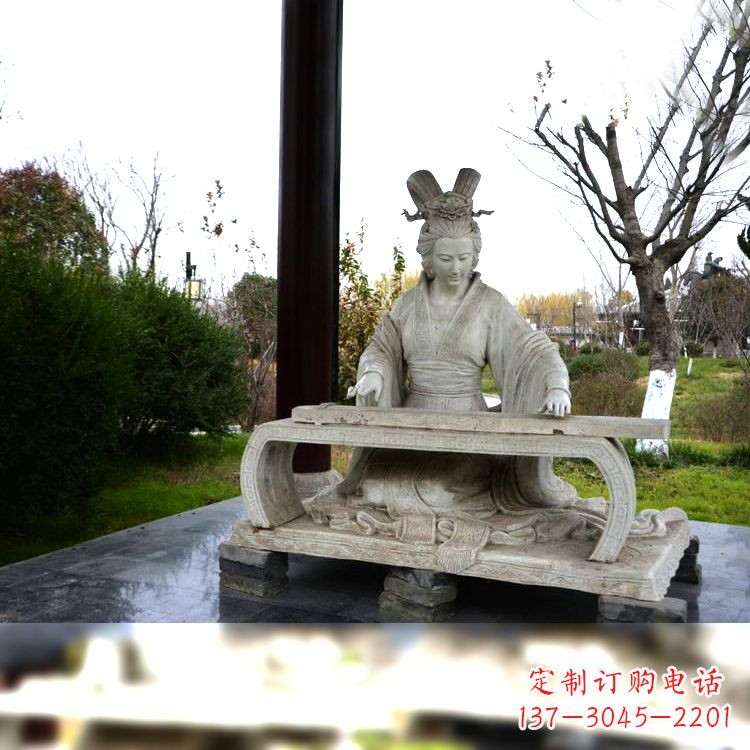 威海虞姬弹琴雕塑-公园古代人物著名美女情景雕塑