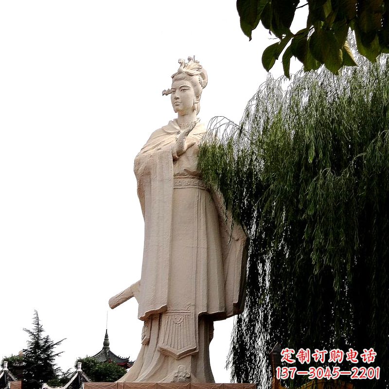 威海虞姬砂岩石雕-景区园林古代人物著名美女雕像