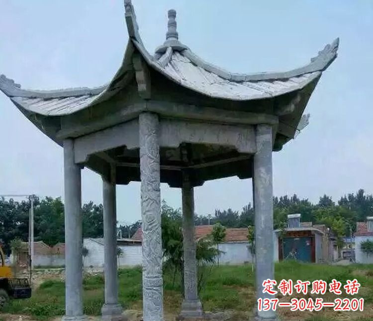 威海园林仿古六角凉亭景观石雕