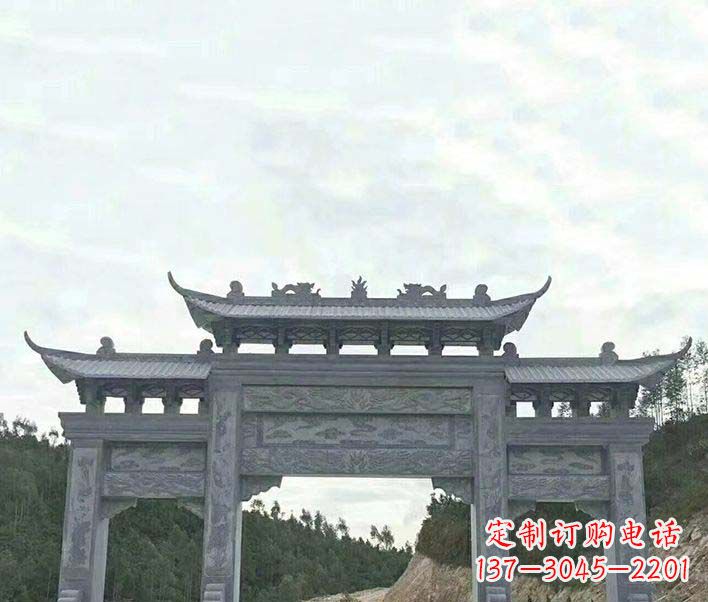 威海园林仿古三门石牌坊景观石雕