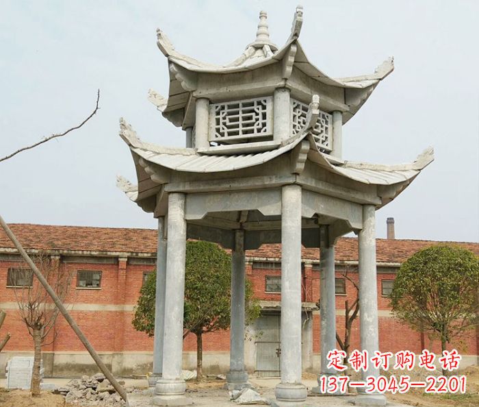 威海园林仿古双层石雕凉亭 (2)