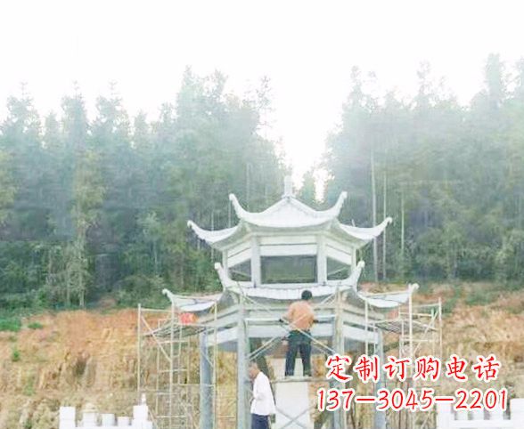 威海园林仿古双层石凉亭景观石雕 (2)