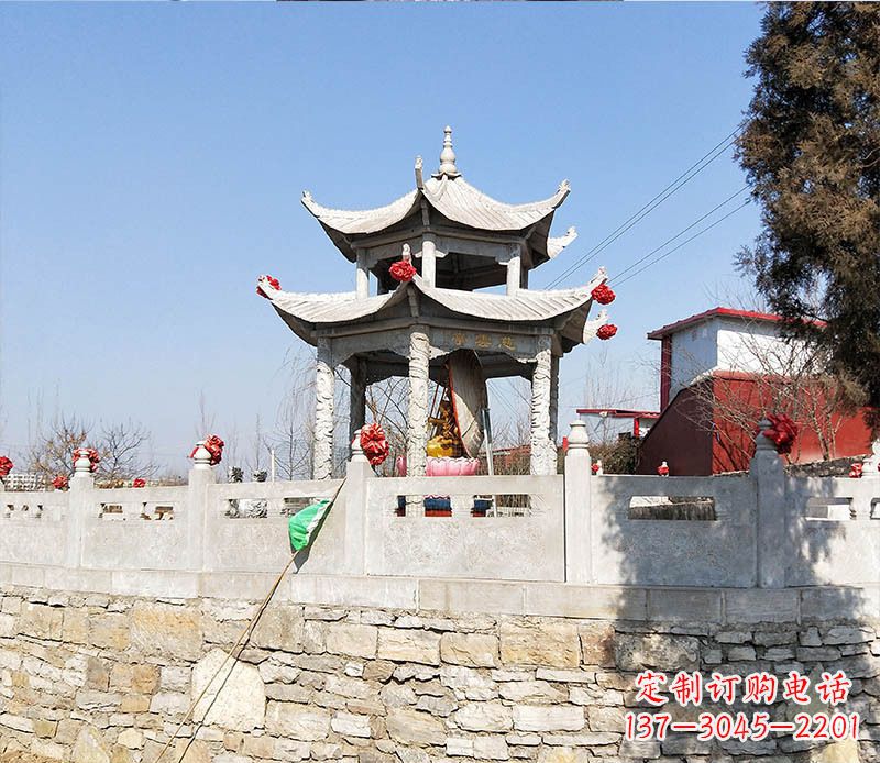 威海园林仿古双层石凉亭景观石雕 (3)