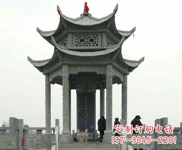 威海园林仿古双层石凉亭景观石雕
