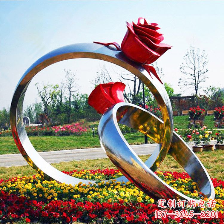 威海园林花丛不锈钢玫瑰花戒指雕塑
