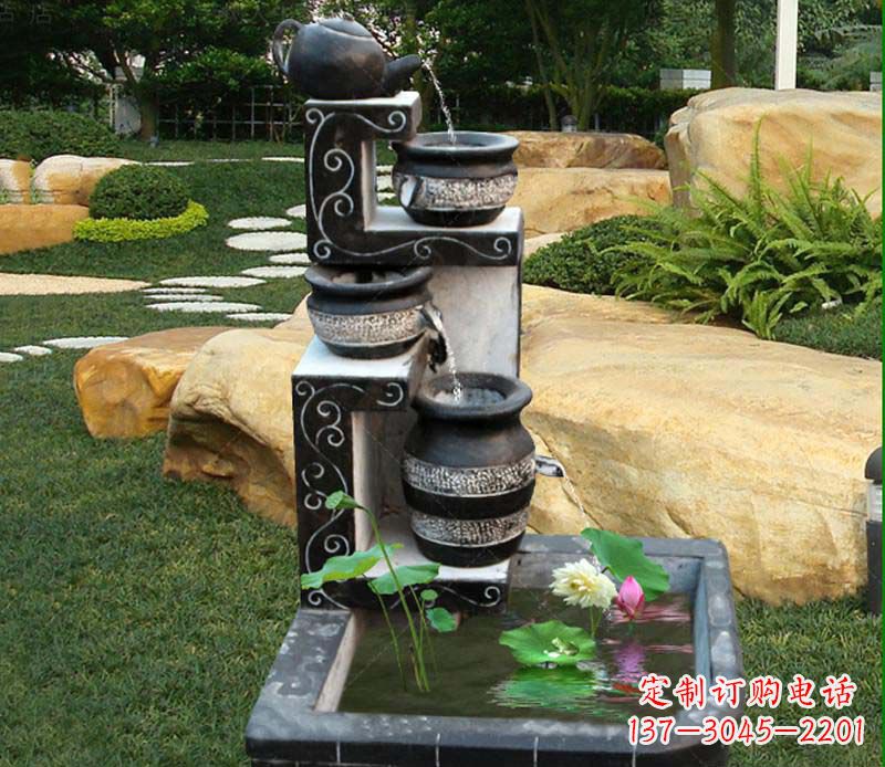 威海园林景观茶壶流水池石雕