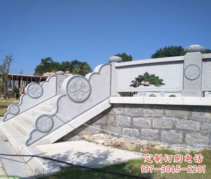 威海园林景观大理石镂空莲花石栏板 (2)