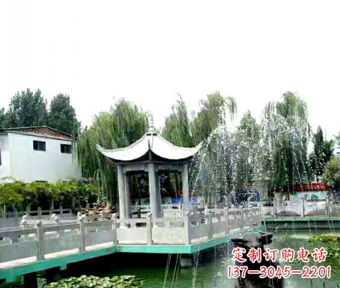 威海园林景观单层六角石雕凉亭