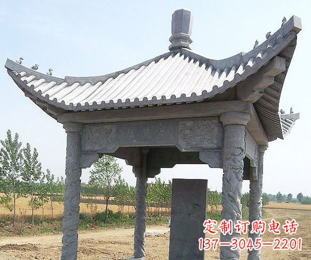 威海园林景观单层石雕凉亭 (4)