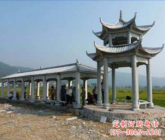 威海园林景观仿古石雕长廊凉亭