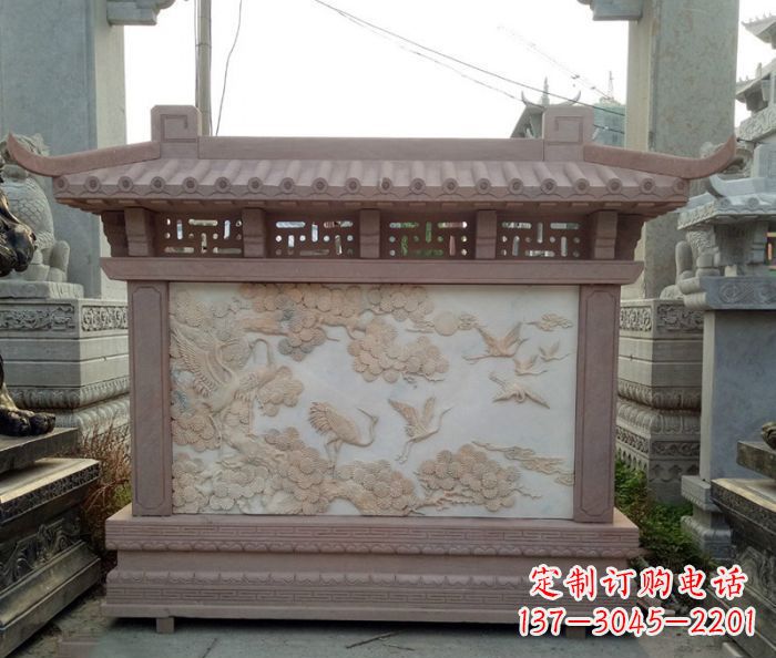 威海园林景观松鹤石浮雕影壁