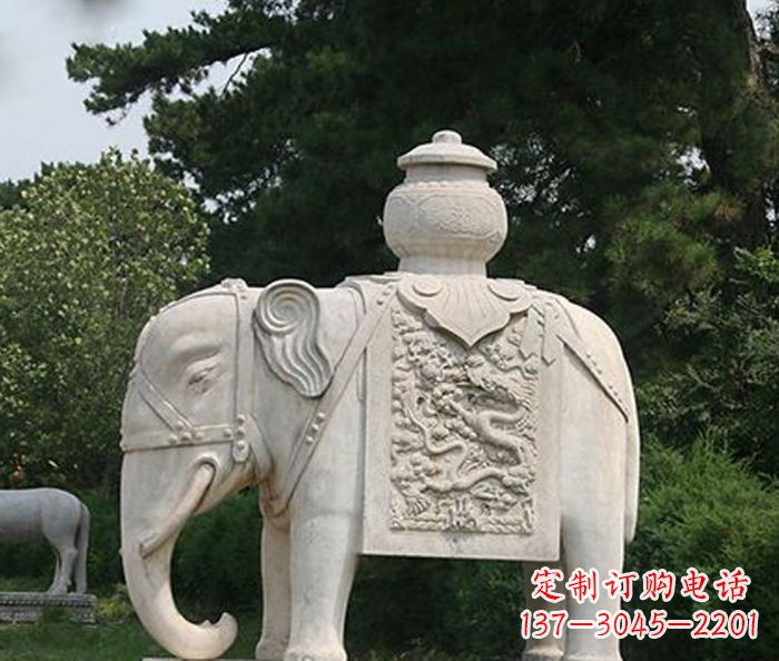 威海园林景观驮宝大象石雕
