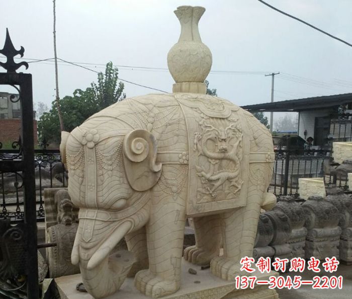 威海园林景观驮瓶大象石雕