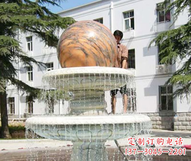 威海园林景观晚霞红风水球喷泉石雕 (2)