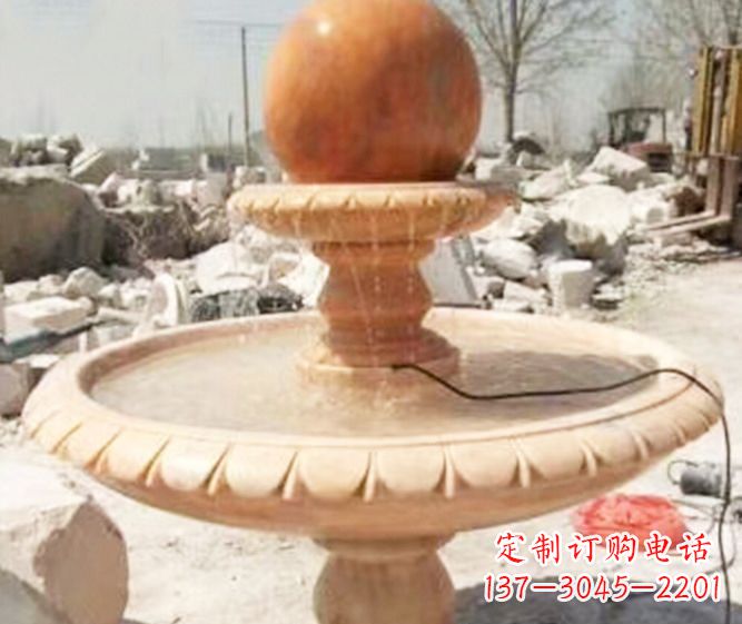 威海园林景观晚霞红风水球喷泉石雕 (3)