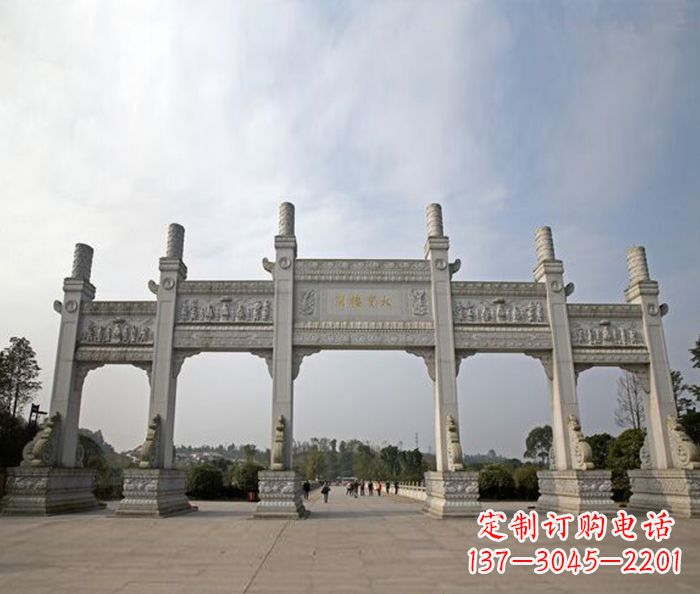 威海园林景观五门石雕牌坊