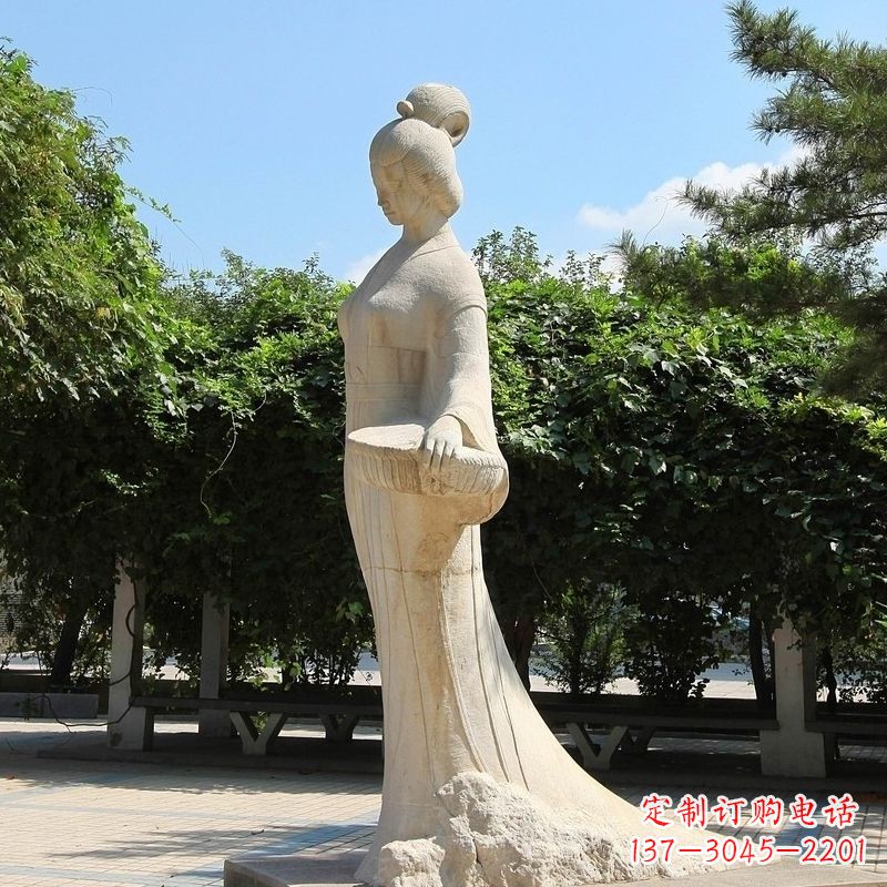 威海园林历史人物著名美女秦罗敷砂岩石雕塑像