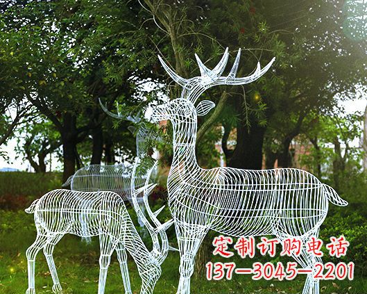 威海园林镂空梅花鹿不锈钢景观雕塑