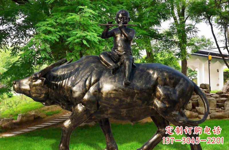 威海园林牧童骑牛铜雕