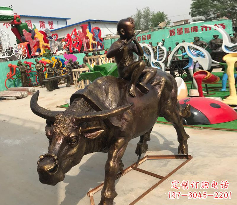 威海园林牧童骑牛铜雕塑