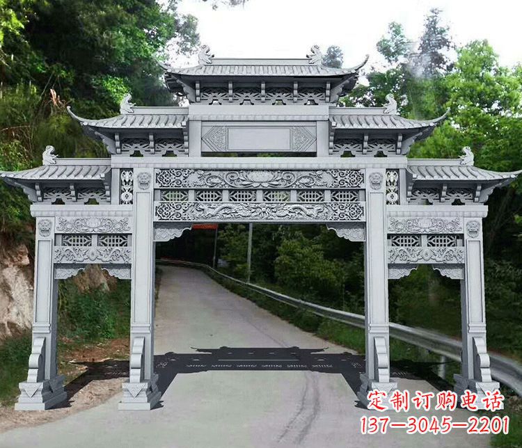 威海园林三门石牌坊景观石雕