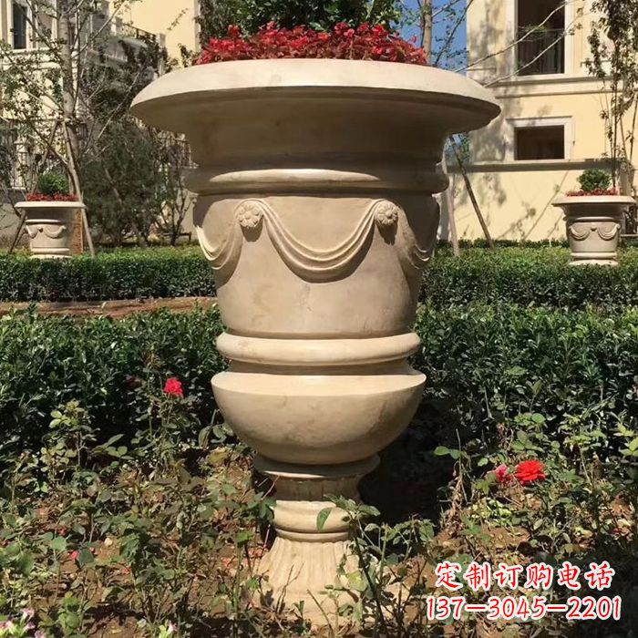 威海园林砂岩石雕花盆