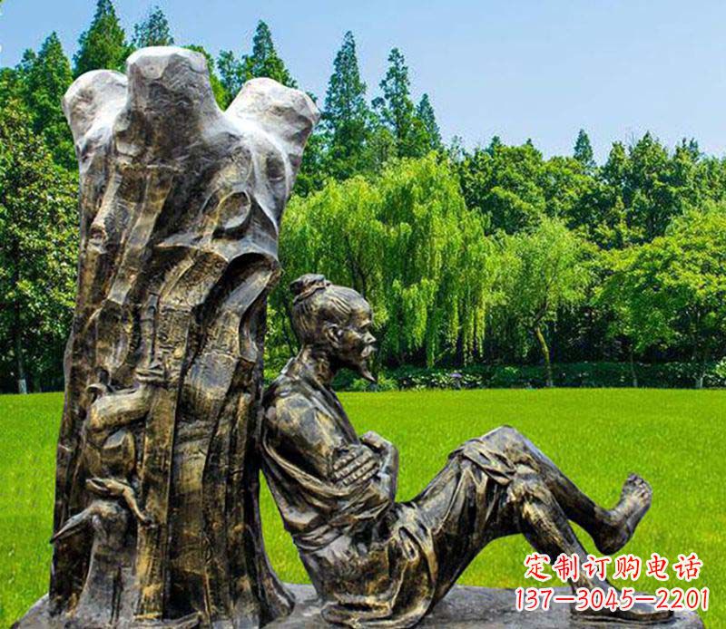 威海园林守株待兔典故人物铜雕