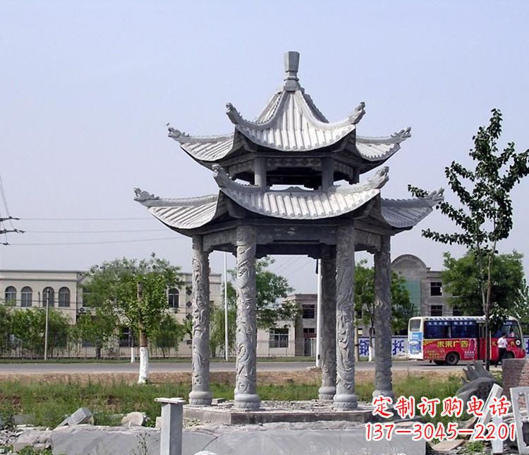威海园林双层仿古凉亭石雕
