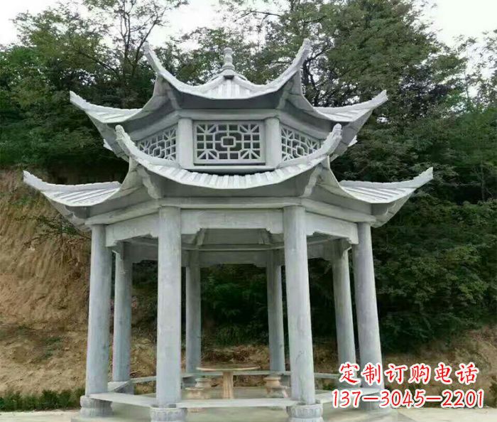 威海园林双层凉亭石雕 (2)