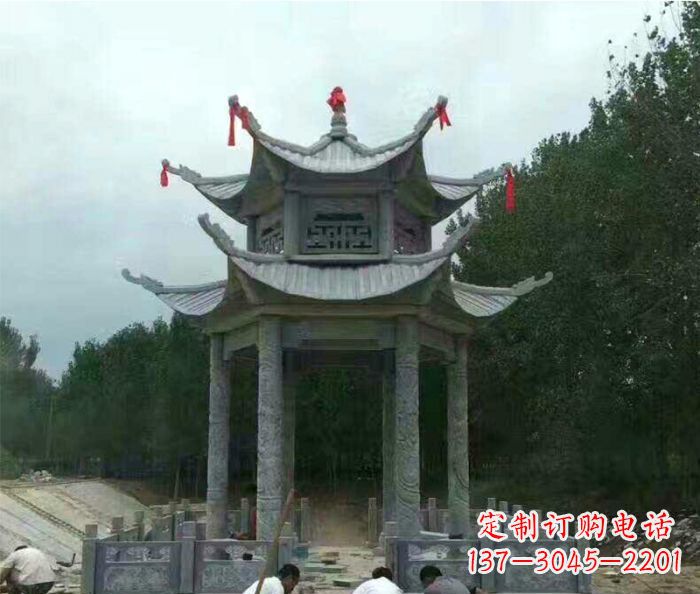 威海园林双层凉亭石雕 (3)