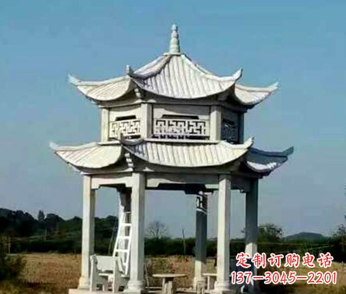 威海园林双层石雕凉亭 (2)